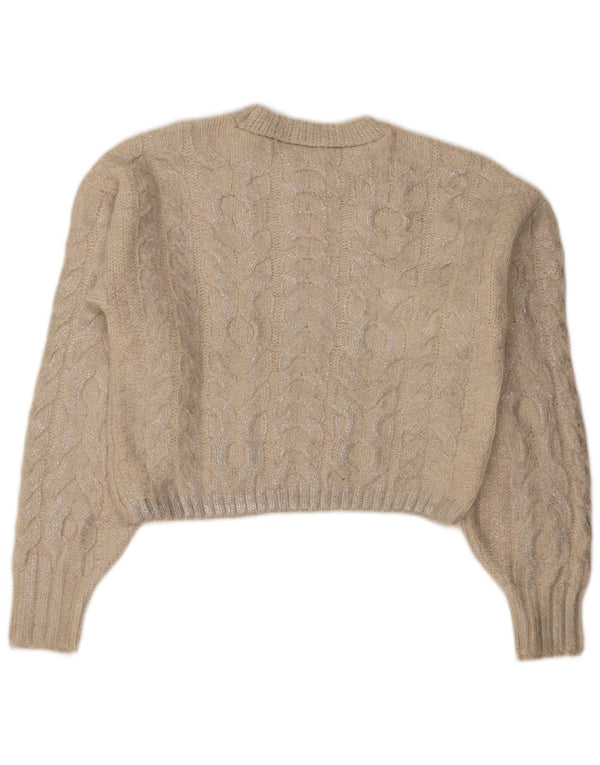 Zara Womens Crop Jumper Sweater med rund hals DK 14 Medium Beige