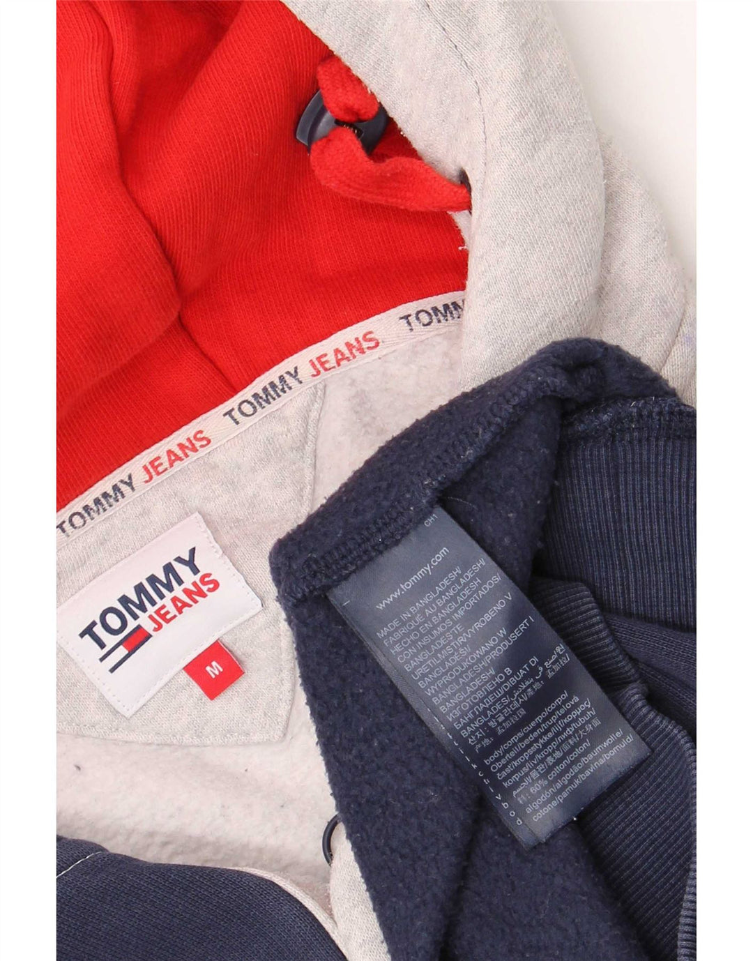 Tommy Hilfiger Herre Button Neck Hoodie Jumper Medium Navy Blue Colourblock