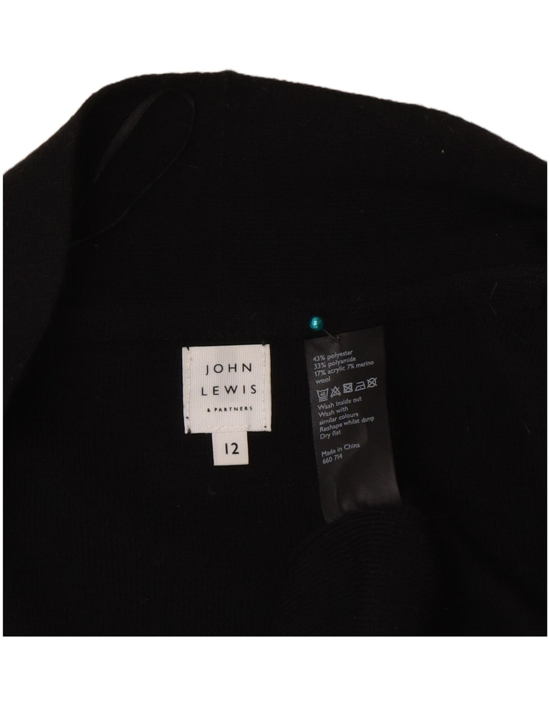 John Lewis Dame Longline Open Cardigan Sweater UK 12 Medium Black