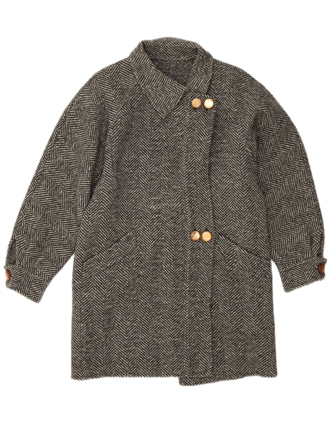 Vintage dameoverfrakke UK 14 Medium Grey Herringbone