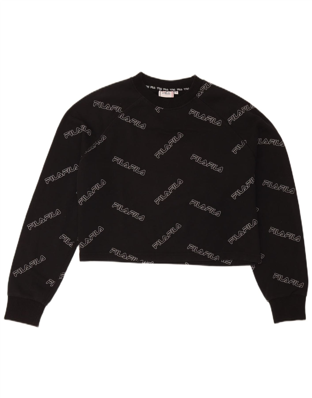 Fila Dame Oversized Grafisk Crop Sweatshirt Jumper UK 10 Lille Sort