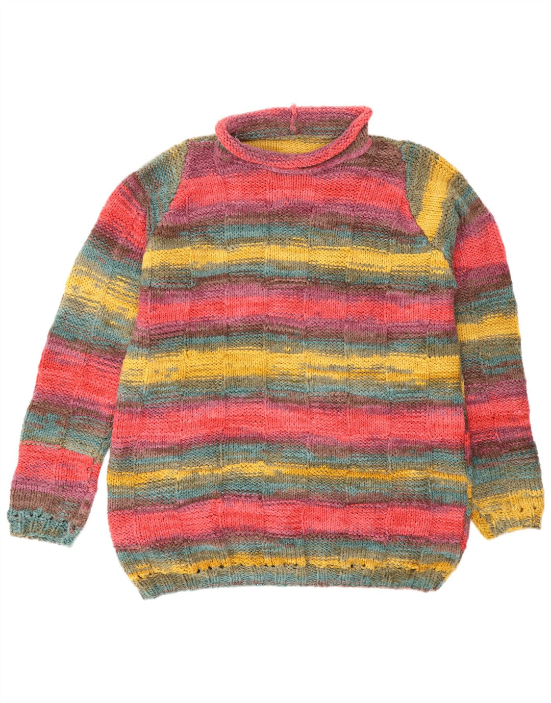 Vintage Herre rullehals sweater stor flerfarvet stribet