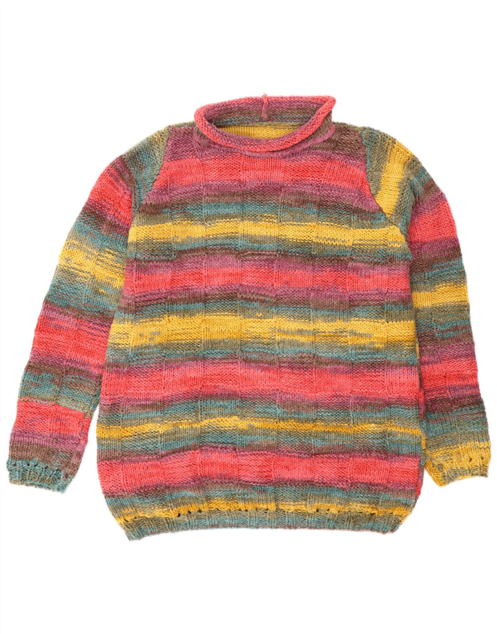 Vintage Herre rullehals sweater stor flerfarvet stribet