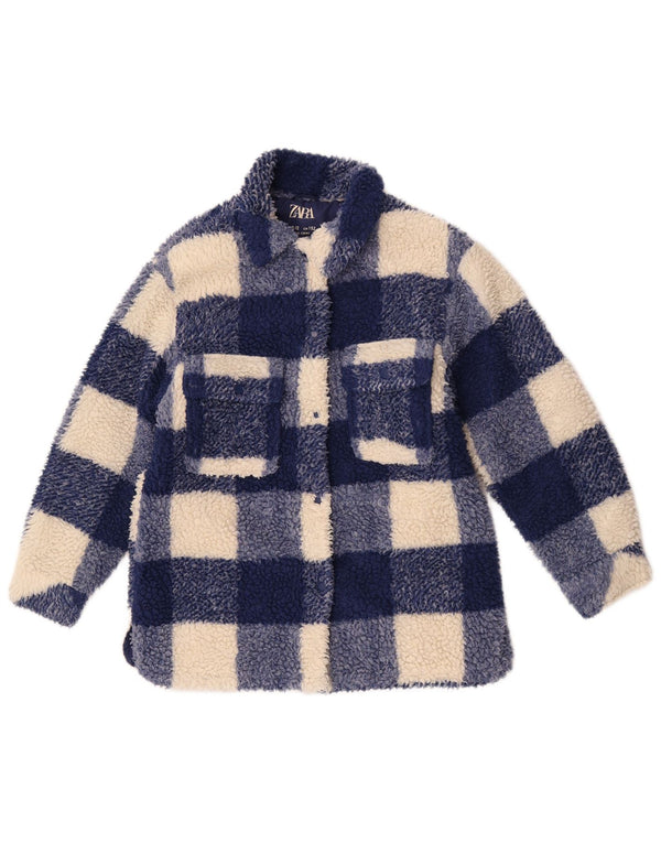 Zara Pige Fleecejakke 11-12 År Blå Gingham Polyester