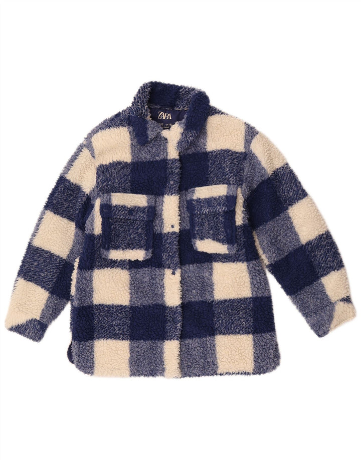 Zara Pige Fleecejakke 11-12 År Blå Gingham Polyester