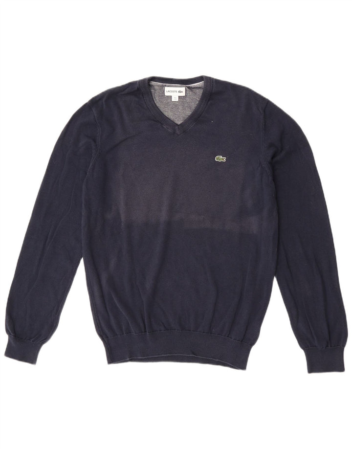 Lacoste Herre V-hals sweater str. 4 Medium marineblå bomuld