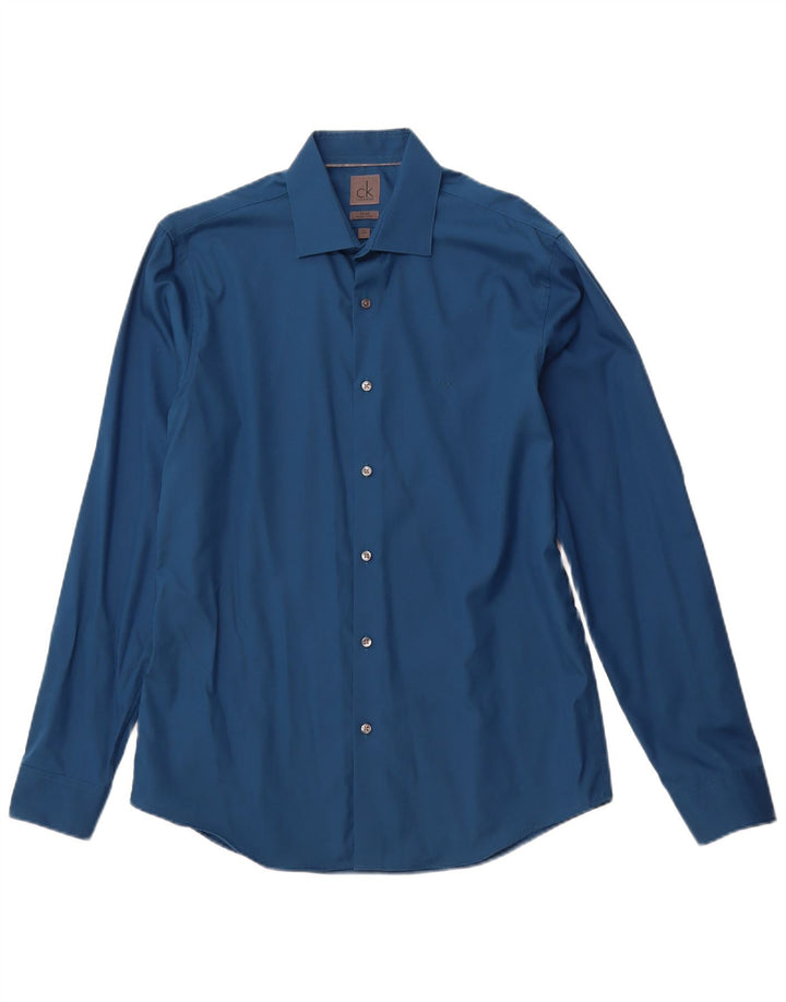 CALVIN KLEIN Herre Fitted Shirt Str. 40 15 3/4 Medium Blue