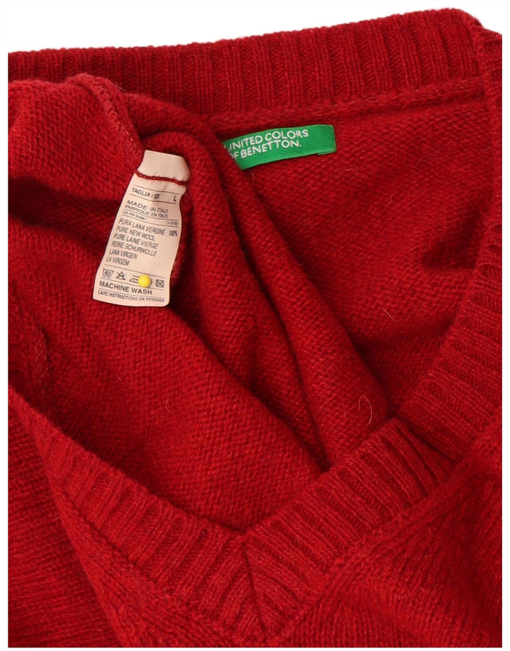 Benetton Herre V-hals sweater Stor Rød Ny Uld
