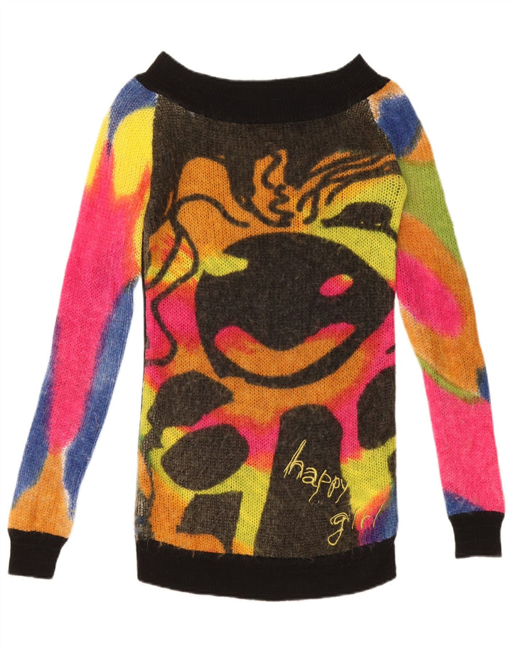 Desigual Dame Boat Neck Jumper Sweater UK 12 Medium Flerfarvet
