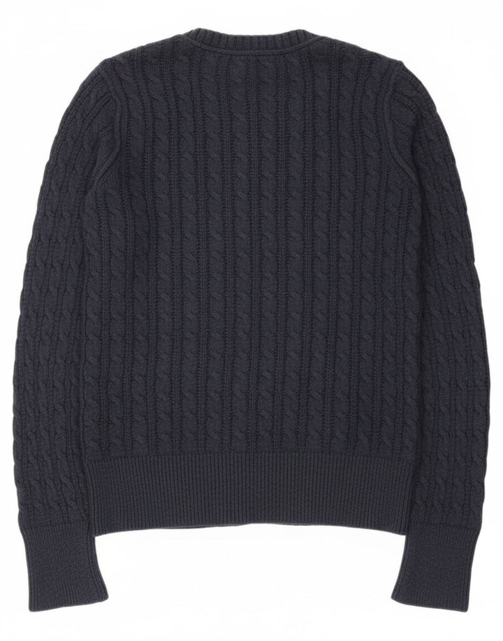 Eddie Bauer Dame Cardigan Sweater UK 12 Medium Navy Blue Bomuld