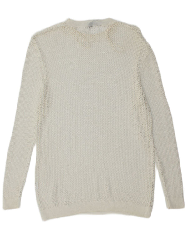 Zara Dame Oversized Hæklet Rundhals Jumper Sweater UK 10 Small White