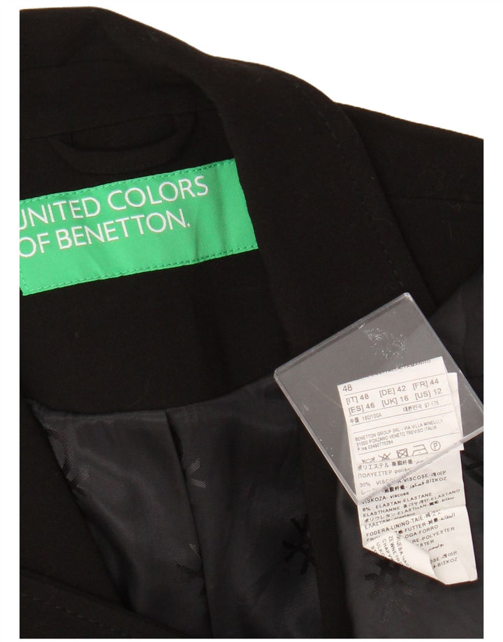 Benetton Dame 1 Knap Blazer Jacket UK 16 Stor Sort Polyester