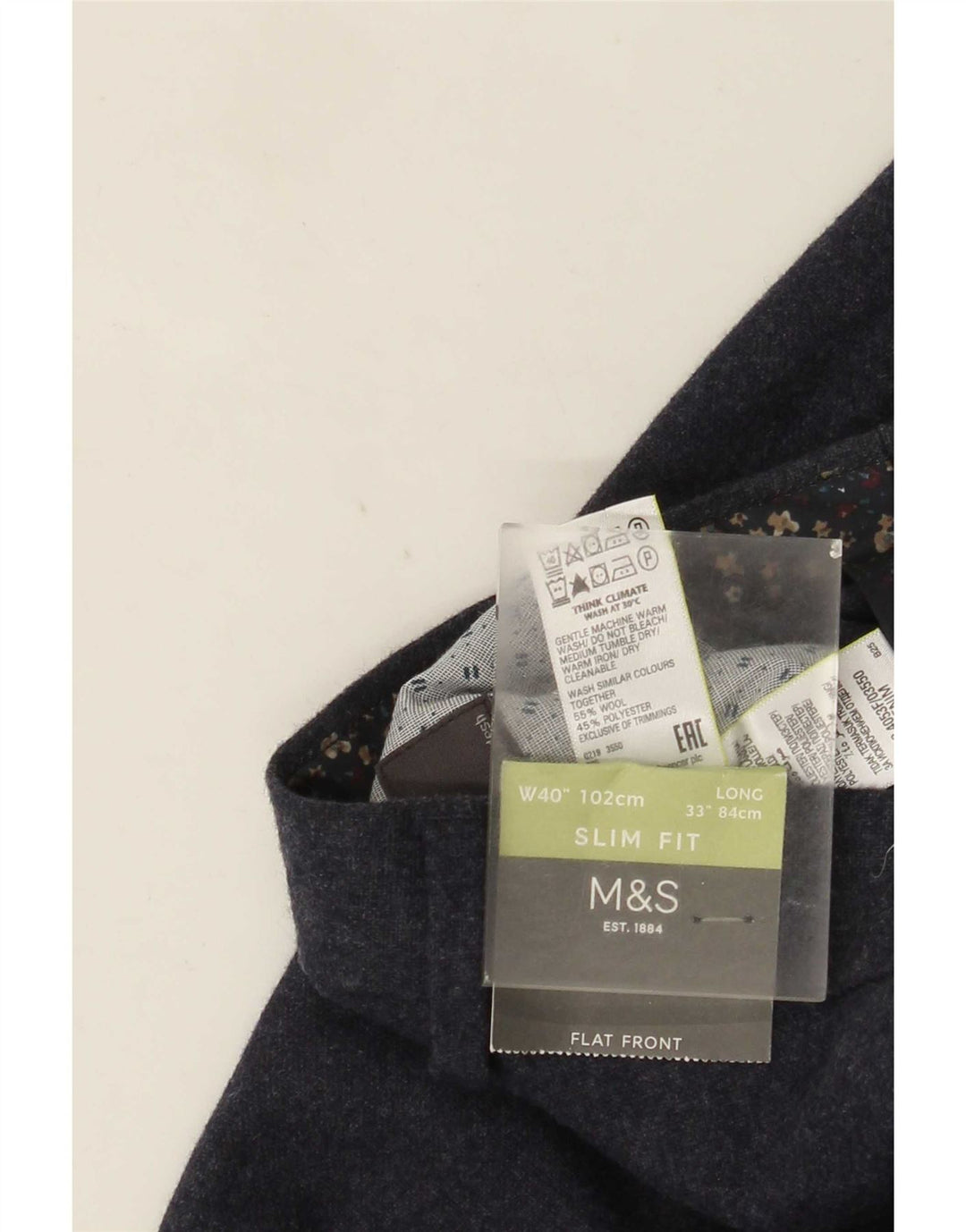 Marks & Spencer Herre Slim Chino Bukser W40 L33 Marineblå Uld
