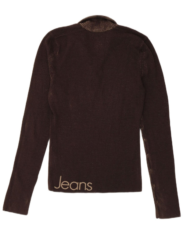 CALVIN KLEIN JEANS Dame Button Neck Jumper Sweater UK 10 Small Brown