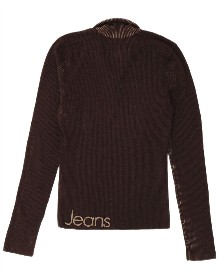 CALVIN KLEIN JEANS Dame Button Neck Jumper Sweater UK 10 Small Brown