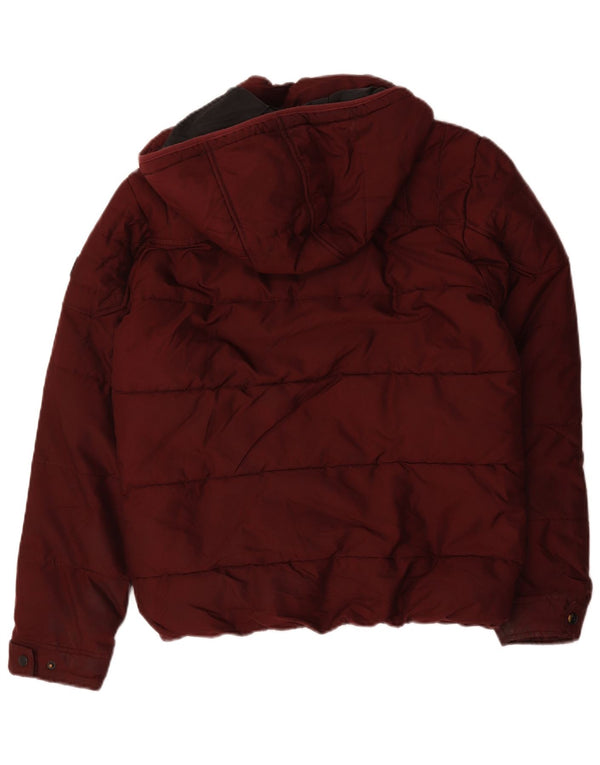 Jack & Jones Mens Hooded Padded Jacket UK 36 Small Burgundy Polyester