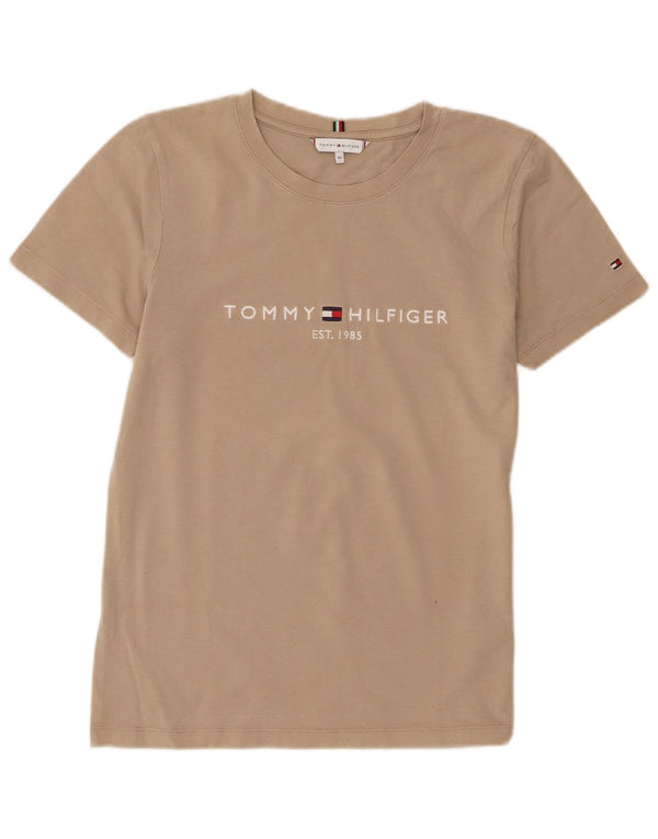 Tommy Hilfiger Dame Grafisk T-Shirt Top UK 6 XS Beige Bomuld