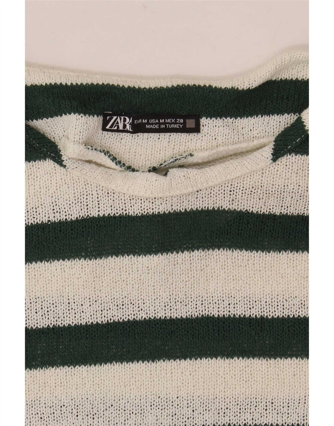 Zara Dame T-Shirt Top UK 14 Medium Hvid Stribet