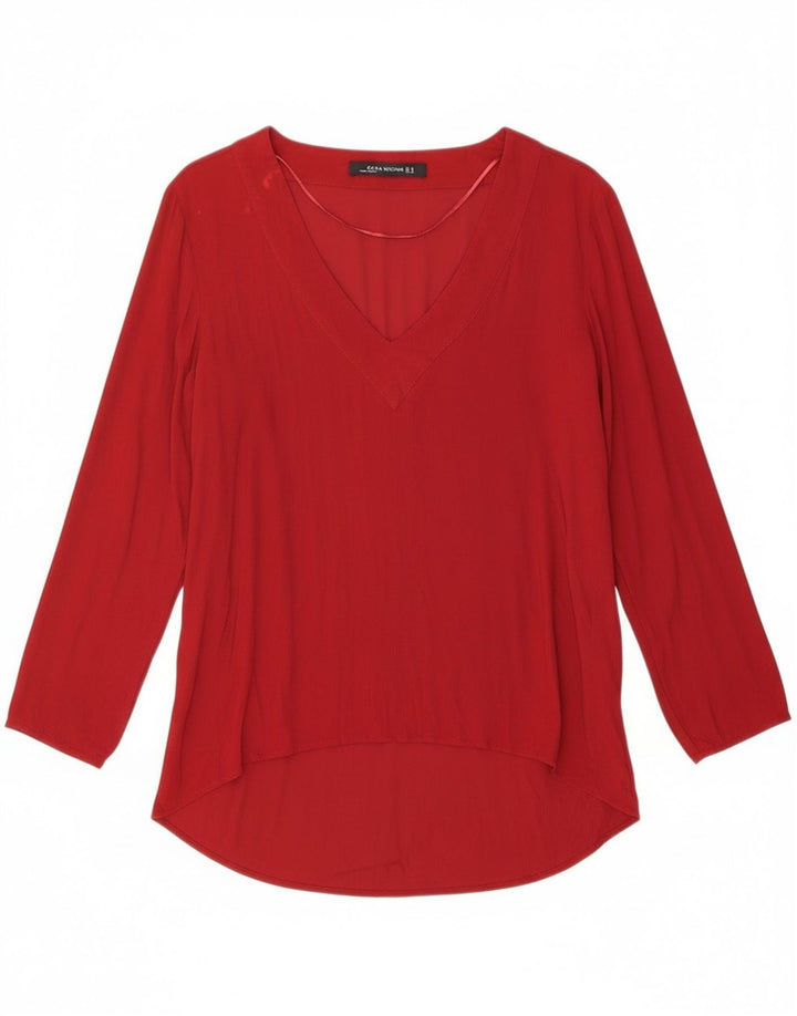 Zara Dame Langærmet Tunika Top UK 14 Medium Rød