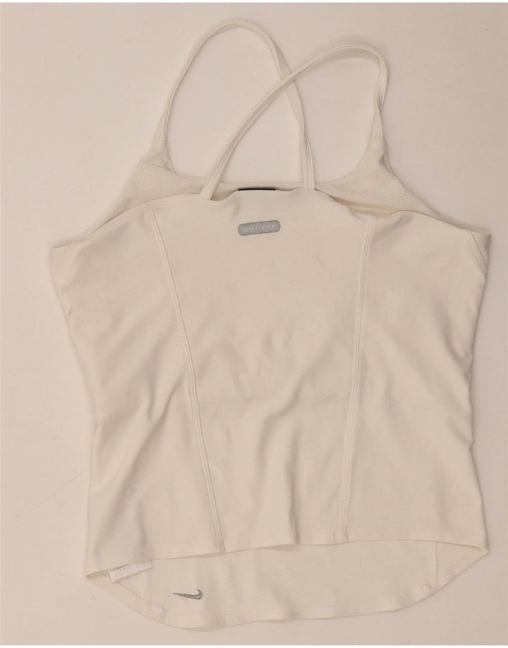 NIKE Dame Dri Fit Crop Vest Top UK 14 Stor hvid polyester