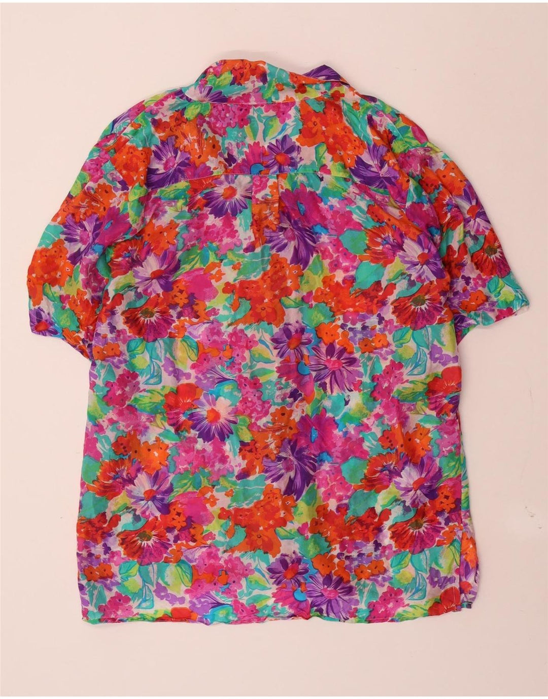 VINTAGE Kortærmet skjortebluse til kvinder UK 14 Medium Multicolored Floral