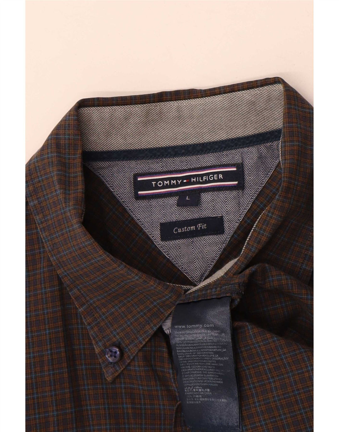 Tommy Hilfiger Herre Custom Fit skjorte Stor brun ternet bomuld