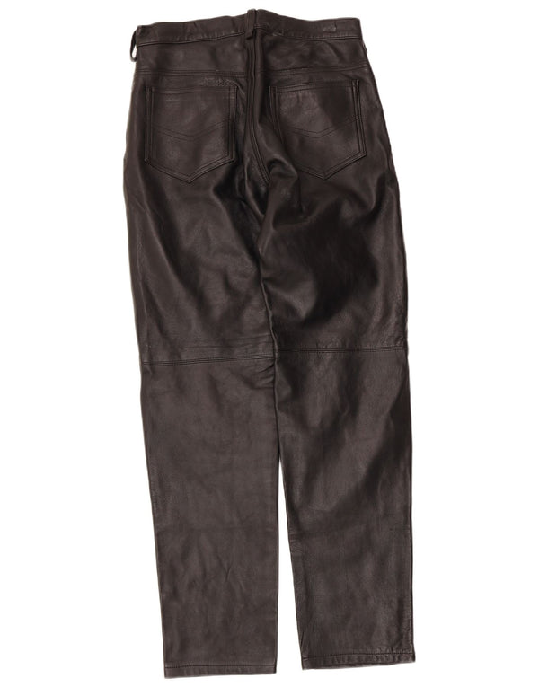 Vintage lige læderbukser til kvinder UK 14 Large W30 L30 Sort