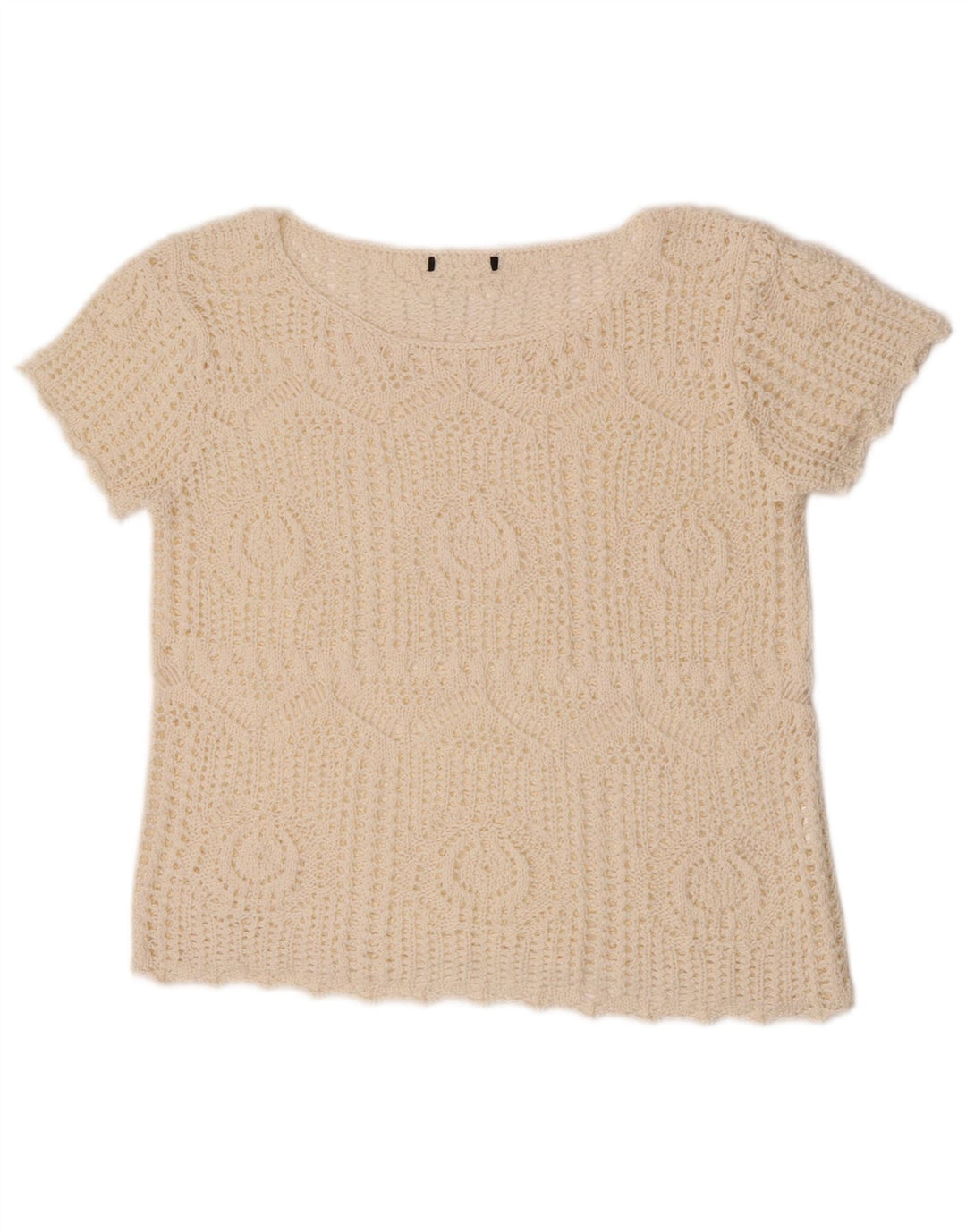 Vintage Dame Crop Hæklet Bluse Top UK 12 Medium Off White