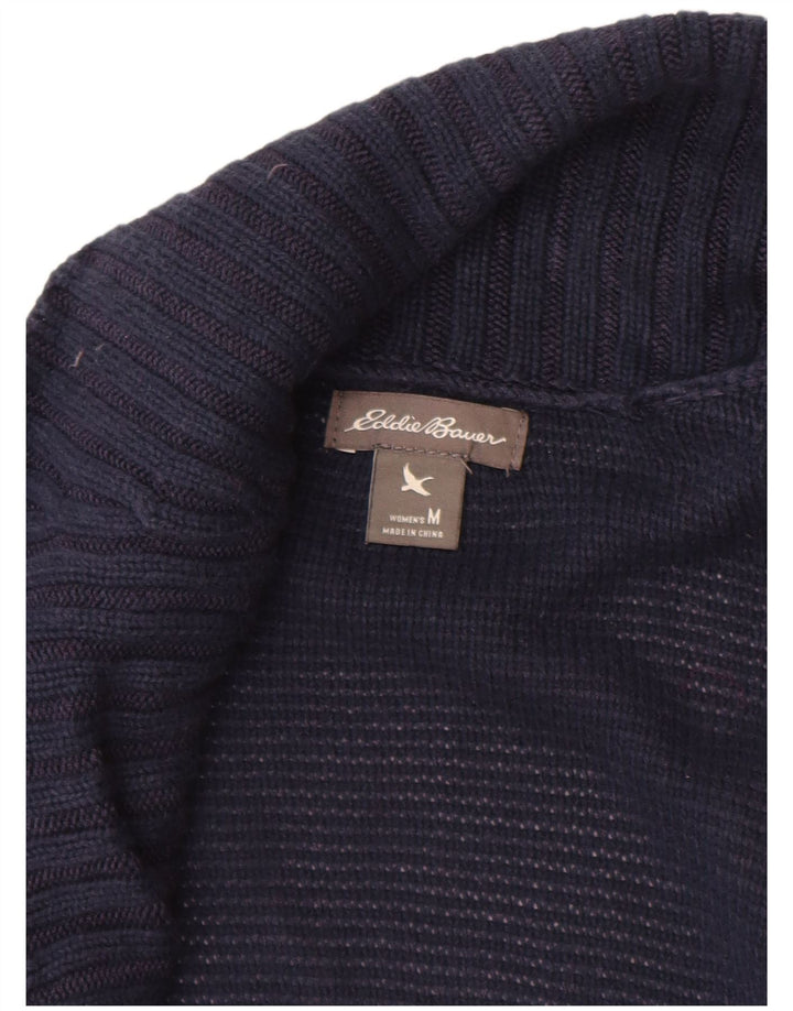 Eddie Bauer Dame Open Cardigan Sweater UK 12 Medium Navy Blue Rayon