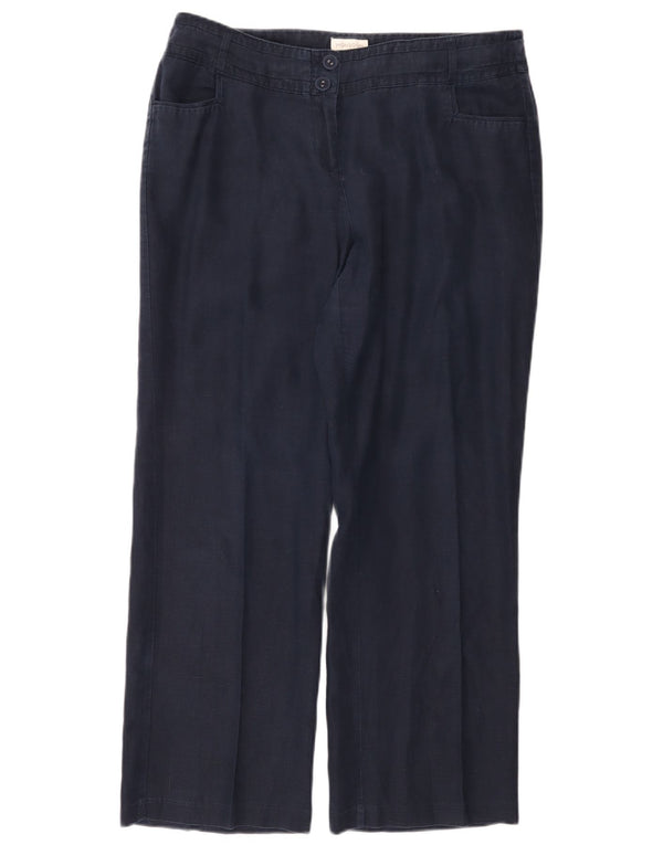 Monsoon kvinders brede ben Casual Bukser UK 16 Large W36 L29 Marineblåt hør