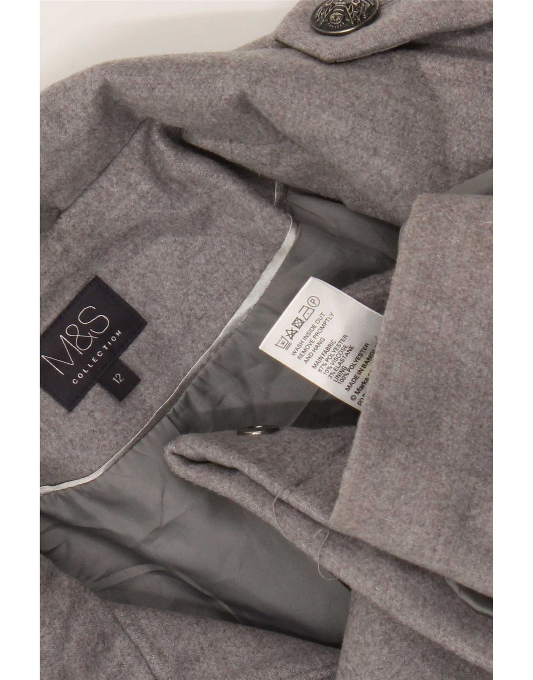 Marks & Spencer Dame Kort Military Blazer Jacket UK 12 Medium Grey