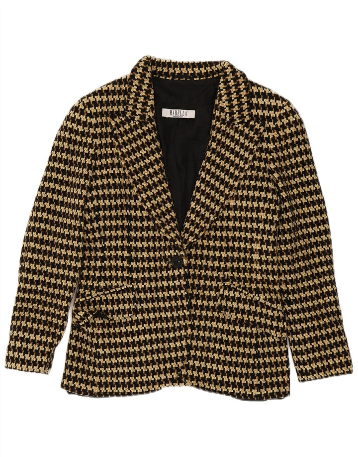 Marella Dame 1 Knap Blazer Jakke UK 14 Stor Brun Houndstooth