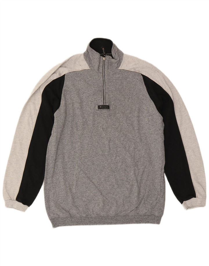 CHAMPION Sweatshirt med lynlås til mænd, stor grå farveblok bomuld