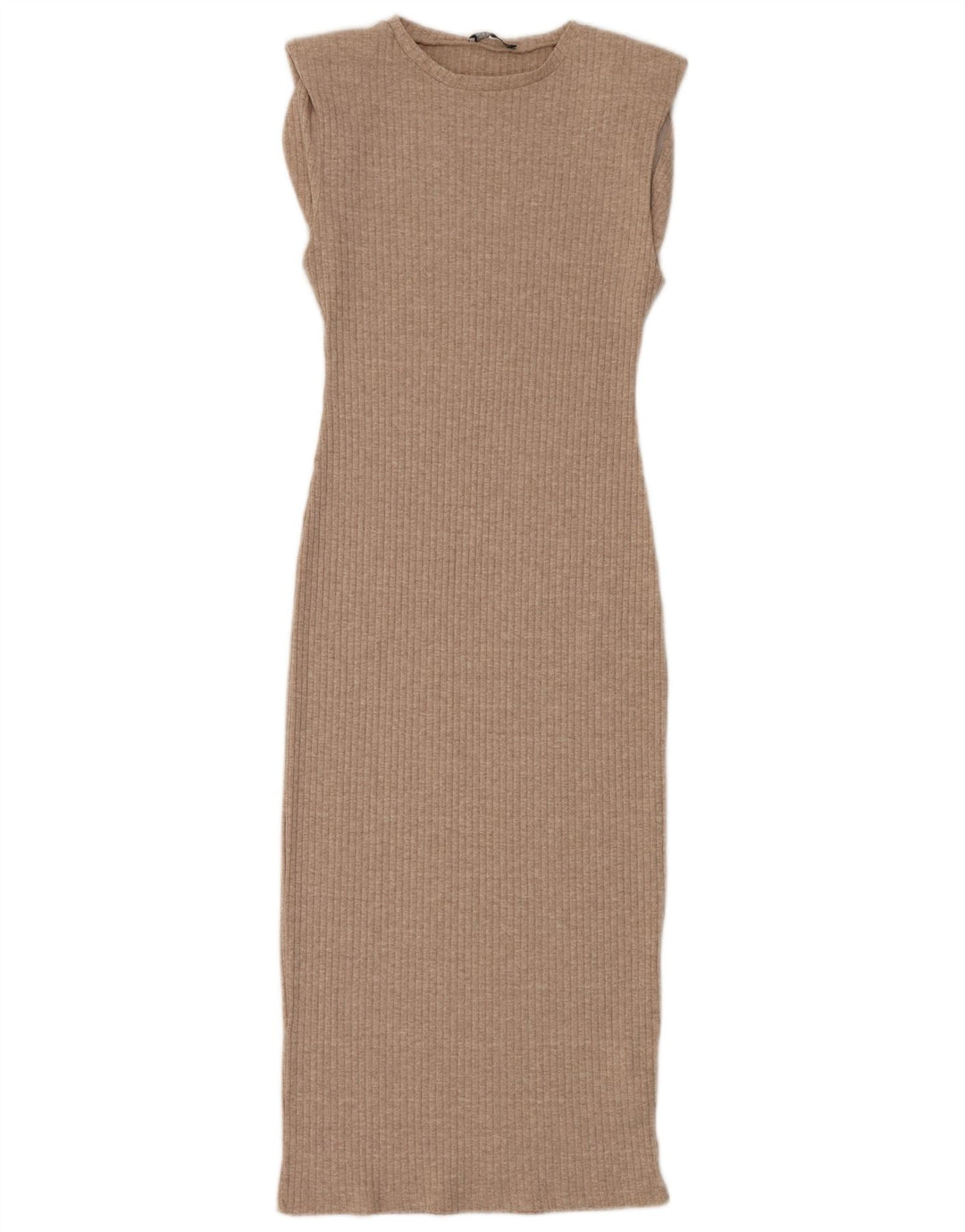 Zara Dame Maxi Ærmeløs Bodycon Kjole UK 12 Medium Beige Polyester