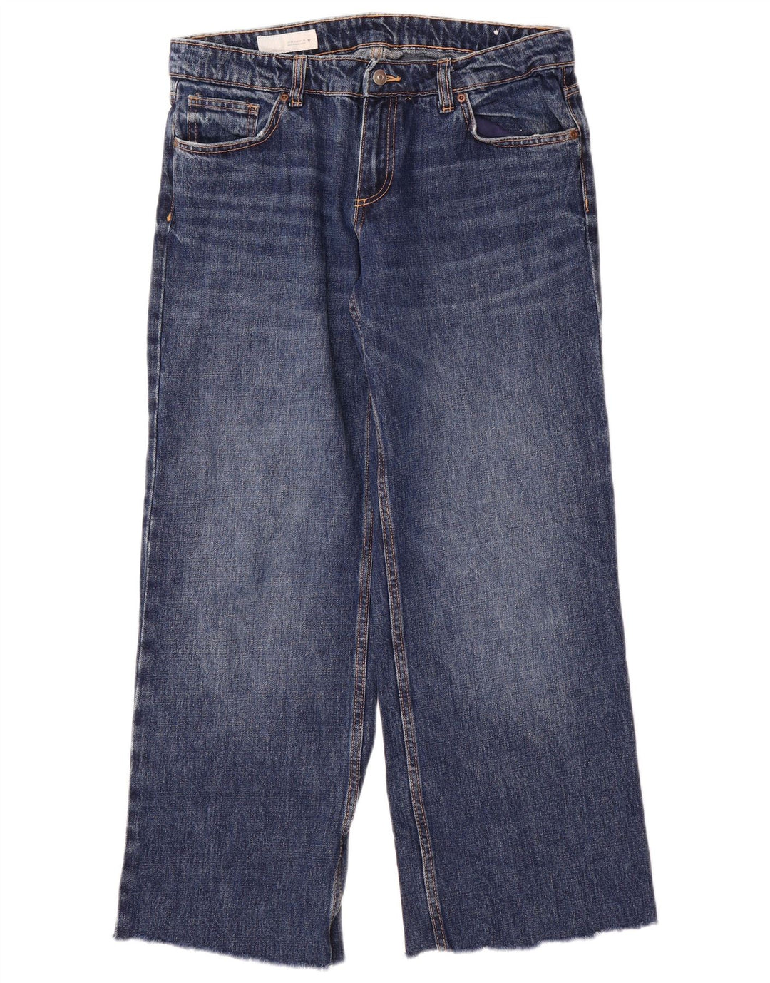 Zara Dame Jeans med brede ben EU 40 Medium W30 L29 Blå Bomuld