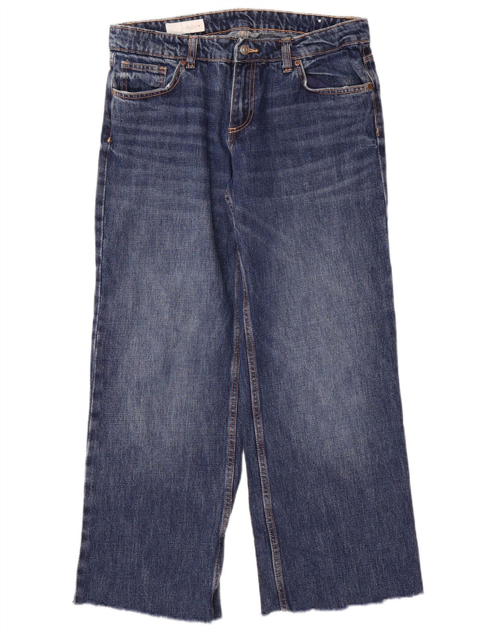 Zara Dame Jeans med brede ben EU 40 Medium W30 L29 Blå Bomuld