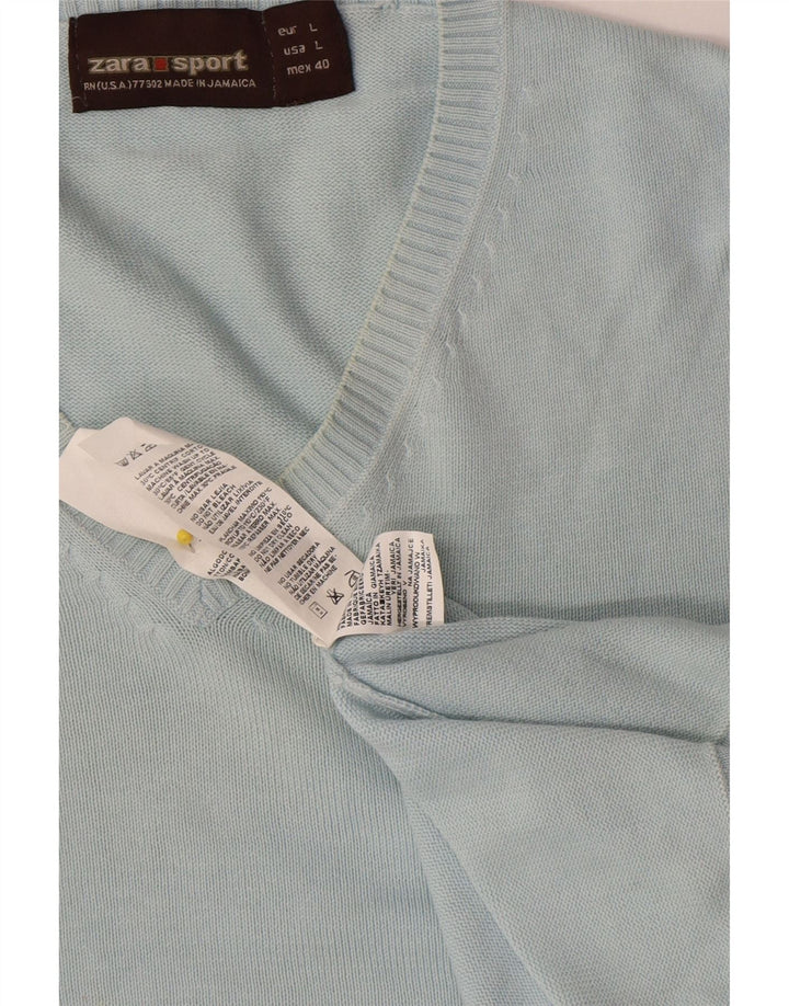Zara Herre V-hals sweater Stor Blå Bomuld