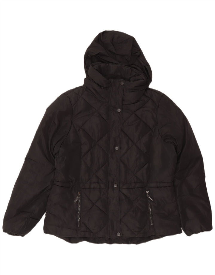 Marks & Spencer Polstret hættejakke til kvinder UK 14 Medium Sort Polyester