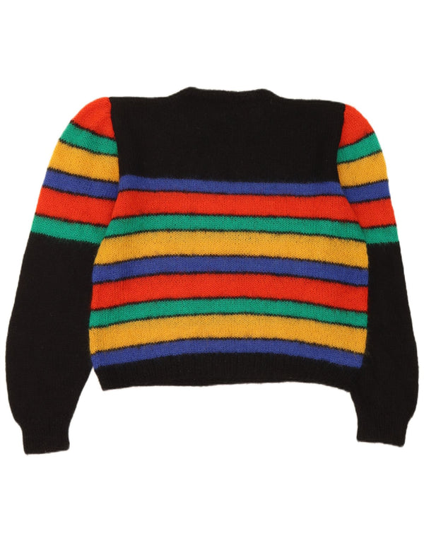 Vintage Dame Crew Neck Jumper Sweater UK 14 Stor flerfarvet stribet