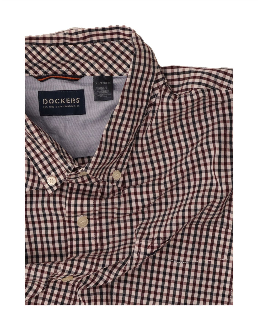 DOCKERS Mens Shirt XL Burgundy Gingham Cotton Vintage Dockers and Second-Hand Dockers from Messina Hembry 