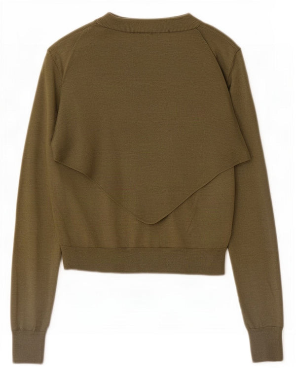 Zara Womens Crop Cardigan Sweater UK 10 Small Khaki Polyamide