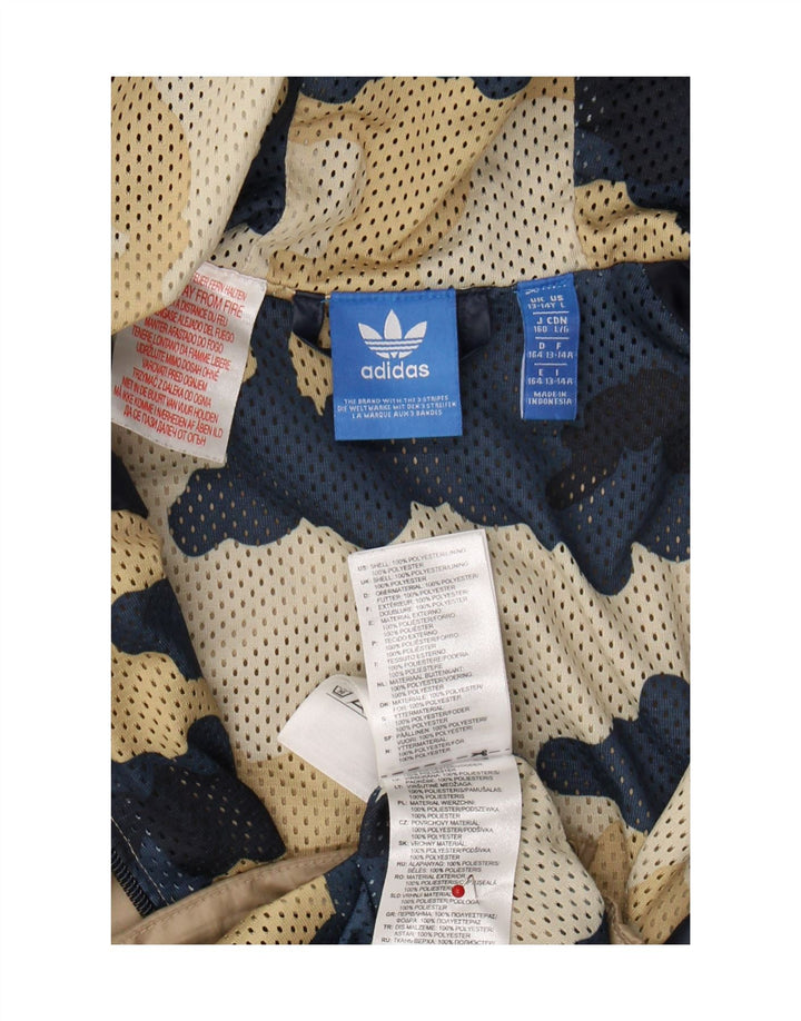 ADIDAS Boys Hooded Rain Jacket 13-14 Years Beige Colourblock Polyester Vintage Adidas and Second-Hand Adidas from Messina Hembry 