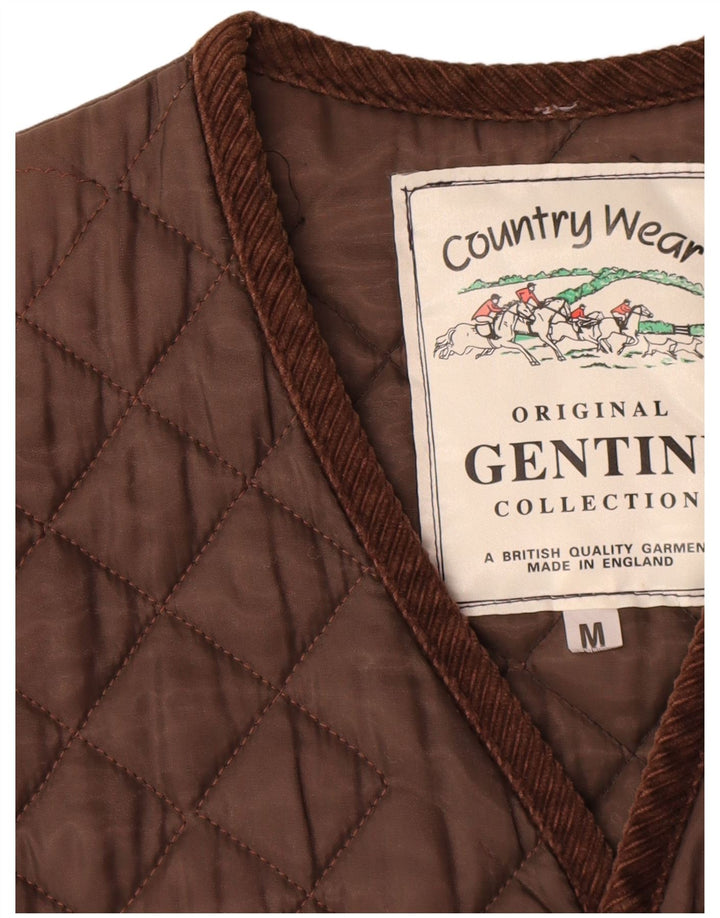 Vintage Herre Quiltet Gilet UK 38 Medium Brown Polyester