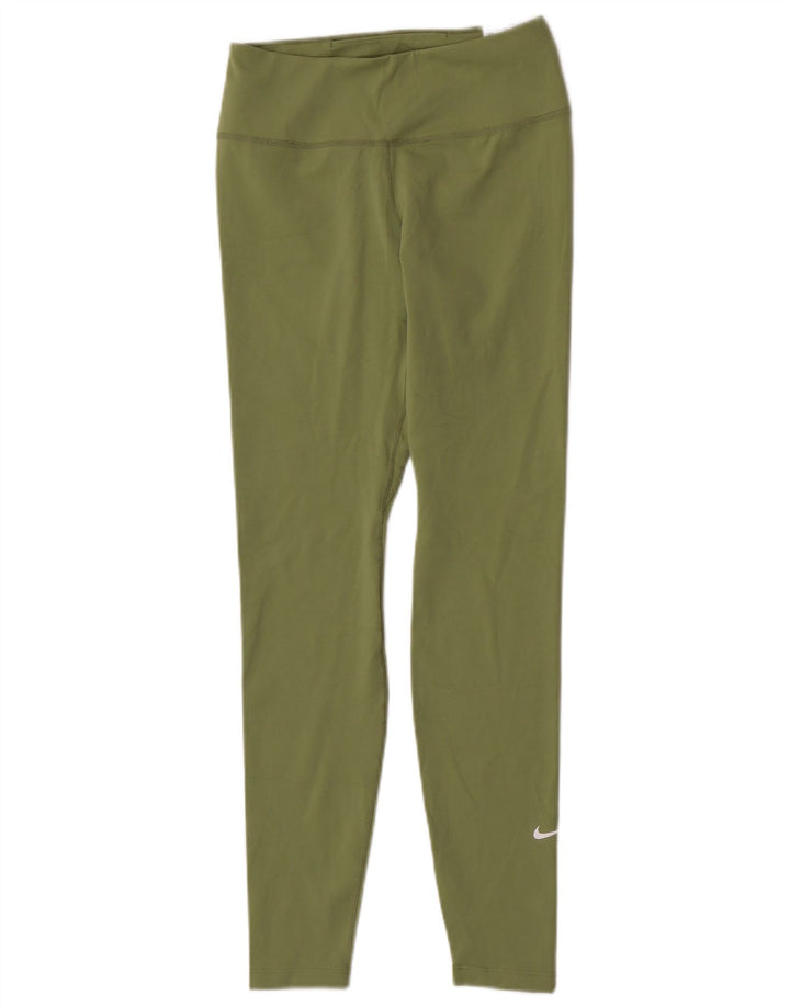 Nike Dame Dri Fit Leggings UK 10 Small Green Polyester