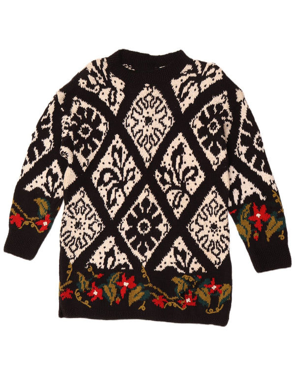 Vintage Kvinders håndlavede Jumper Sweater UK 14 Medium Black Floral