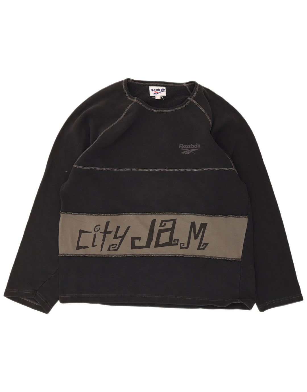 Reebok Herre Grafisk Sweatshirt Jumper Stor Sort Colourblock Bomuld