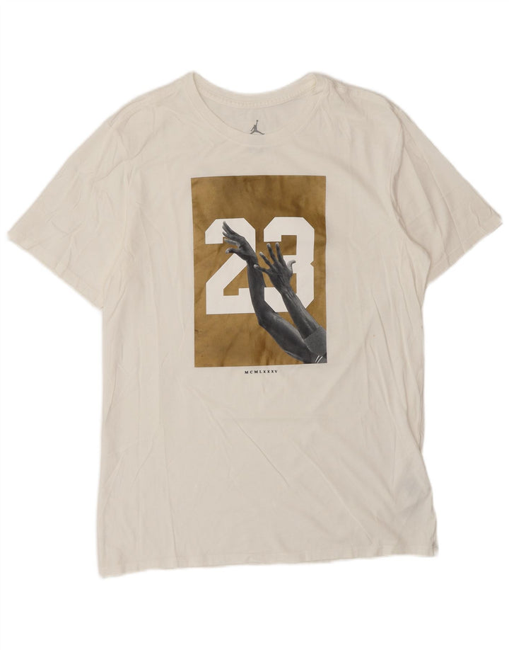 Jordan Herre grafisk T-shirt Top Medium hvid bomuld