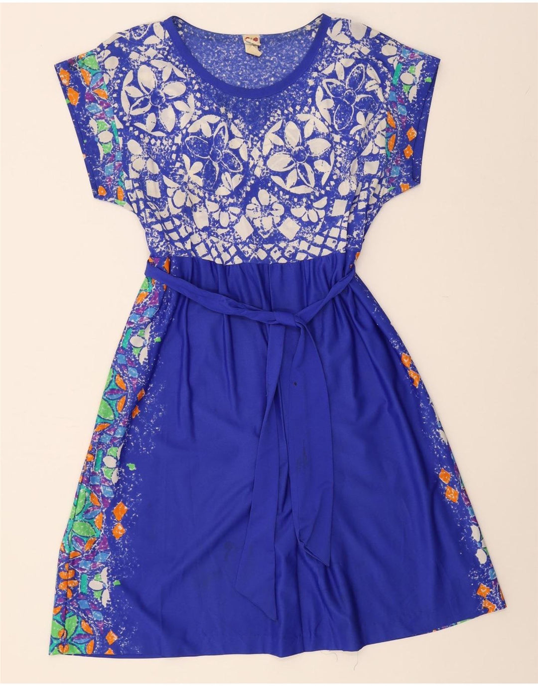 VINTAGE Womens A-Line Dress IT 46 Large Blue Floral Polyamide Vintage Vintage and Second-Hand Vintage from Messina Hembry 