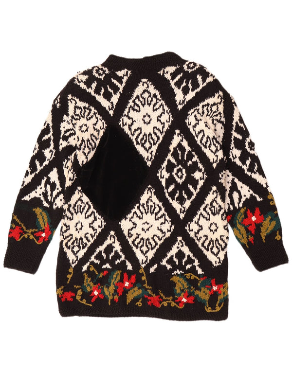 Vintage Kvinders håndlavede Jumper Sweater UK 14 Medium Black Floral