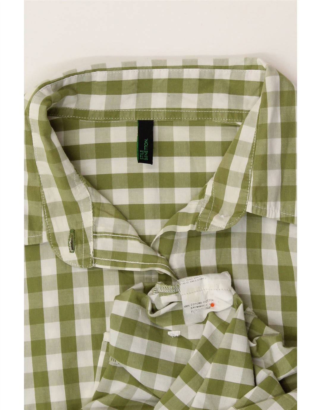 BENETTON Dameskjorte UK 12 Mellemgrøn Gingham Bomuld